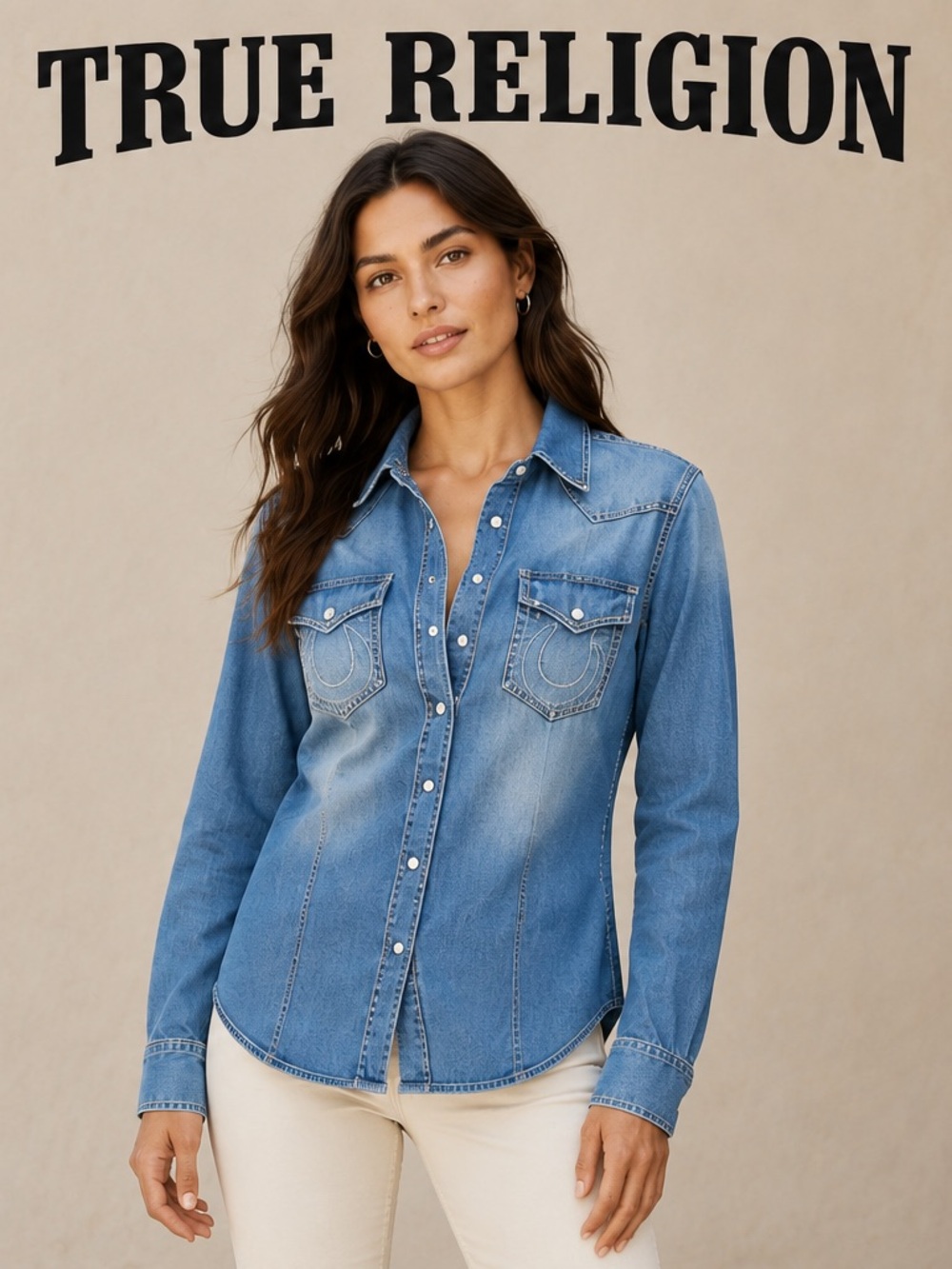 True Religion Medium Blue Wash Western Denim Shirt NWT Small